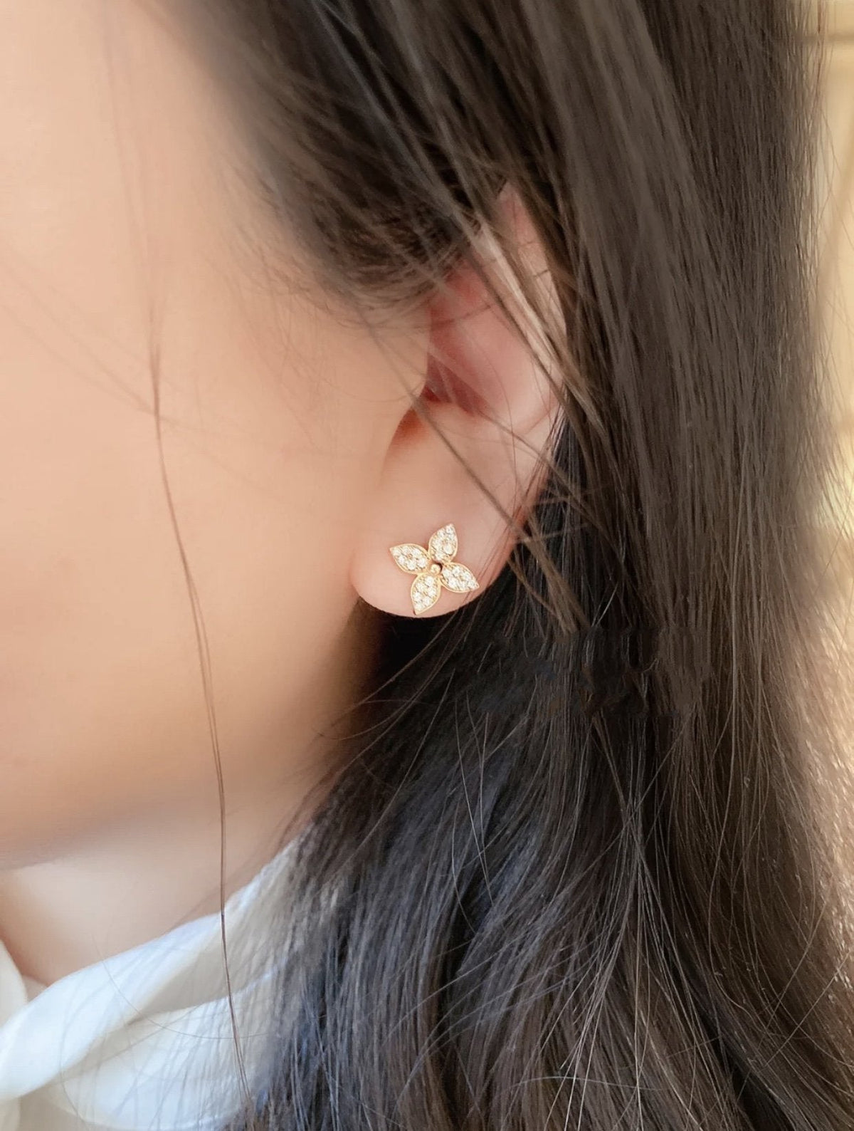 [Solara Jewelry ]STAR BLOSSOM STUD EARRINGS PINK GOLD DIAMONDS