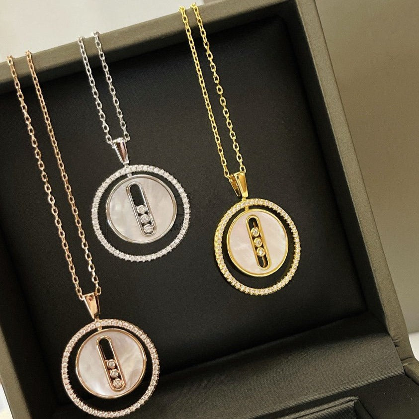 [Solara jewelry]LUCKY MOVE MM WEISSE PERLMUTT DIAMANTENHALSKETTE