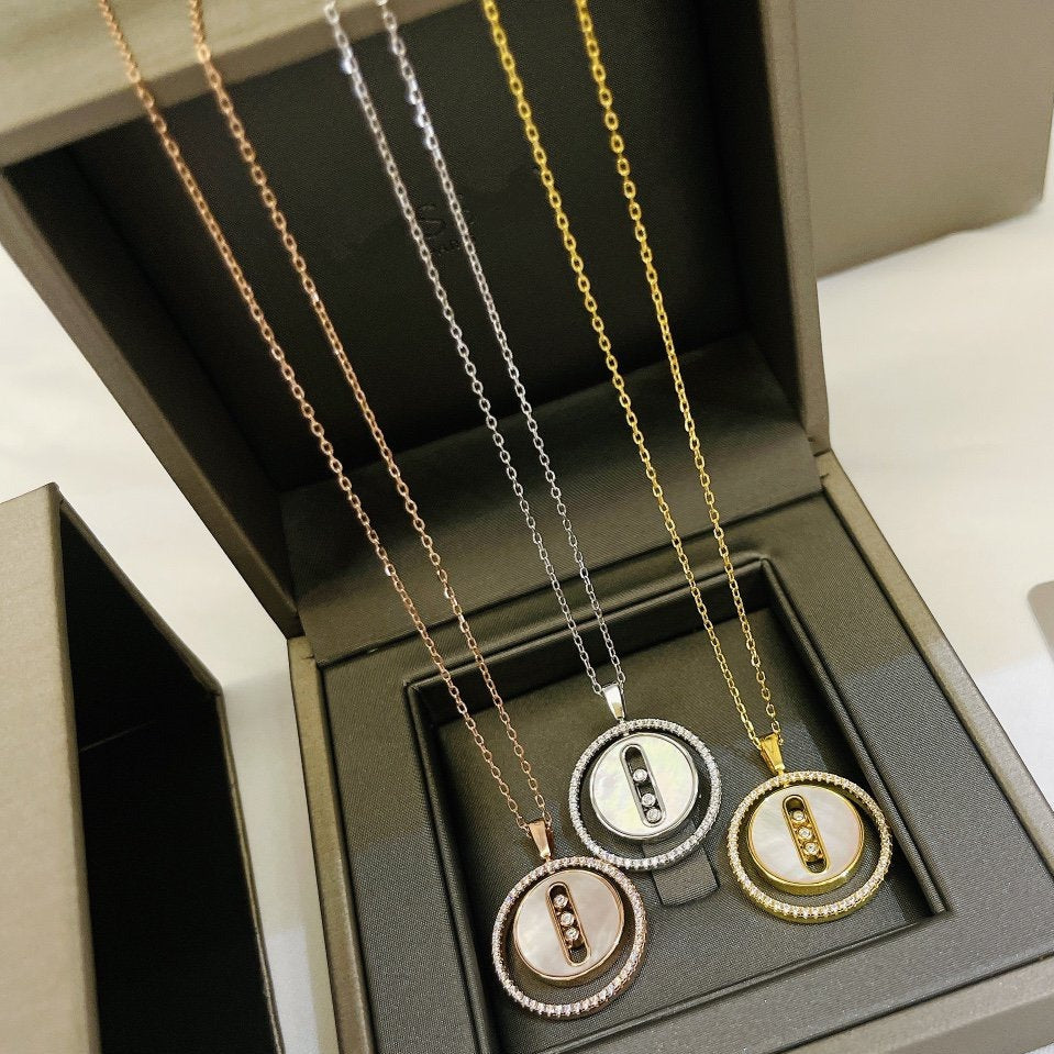 [Solara jewelry]LUCKY MOVE MM WEISSE PERLMUTT DIAMANTENHALSKETTE