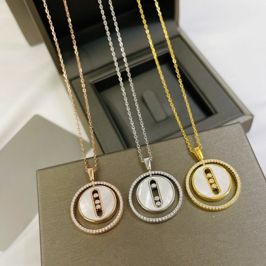 [Solara jewelry]LUCKY MOVE MM WEISSE PERLMUTT DIAMANTENHALSKETTE