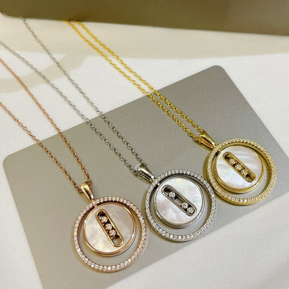 [Solara jewelry]LUCKY MOVE MM WEISSE PERLMUTT DIAMANTENHALSKETTE
