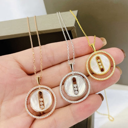 [Solara jewelry]LUCKY MOVE MM WEISSE PERLMUTT DIAMANTENHALSKETTE