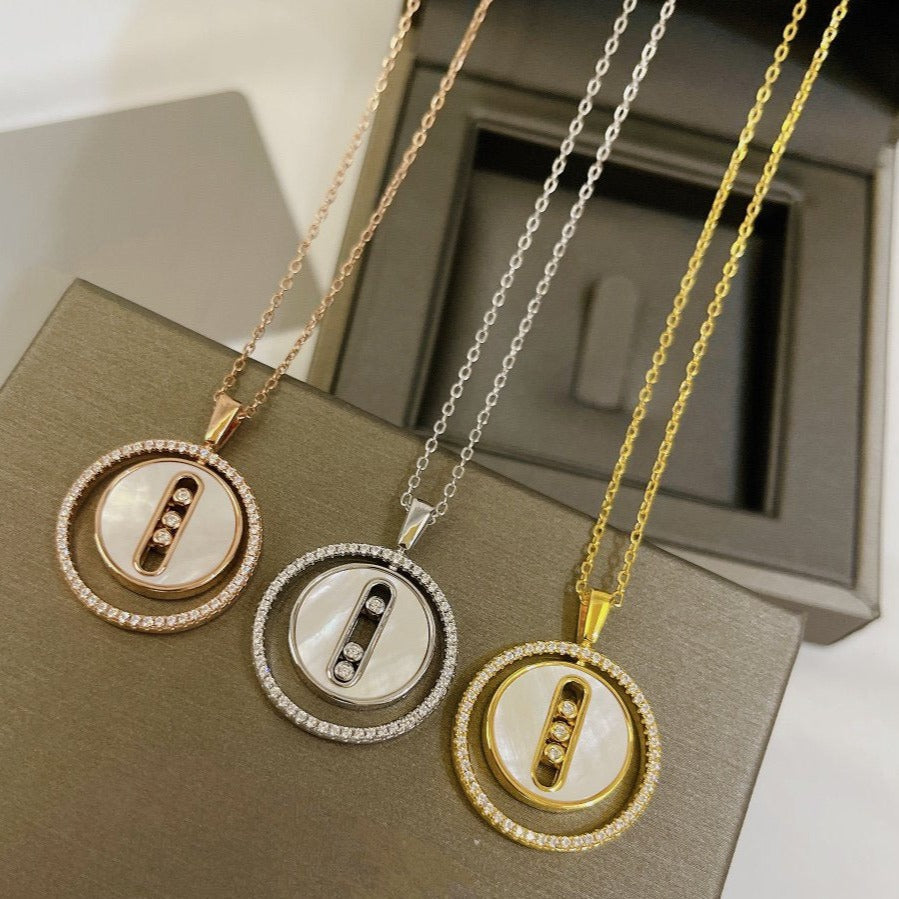 [Solara jewelry]LUCKY MOVE MM WEISSE PERLMUTT DIAMANTENHALSKETTE