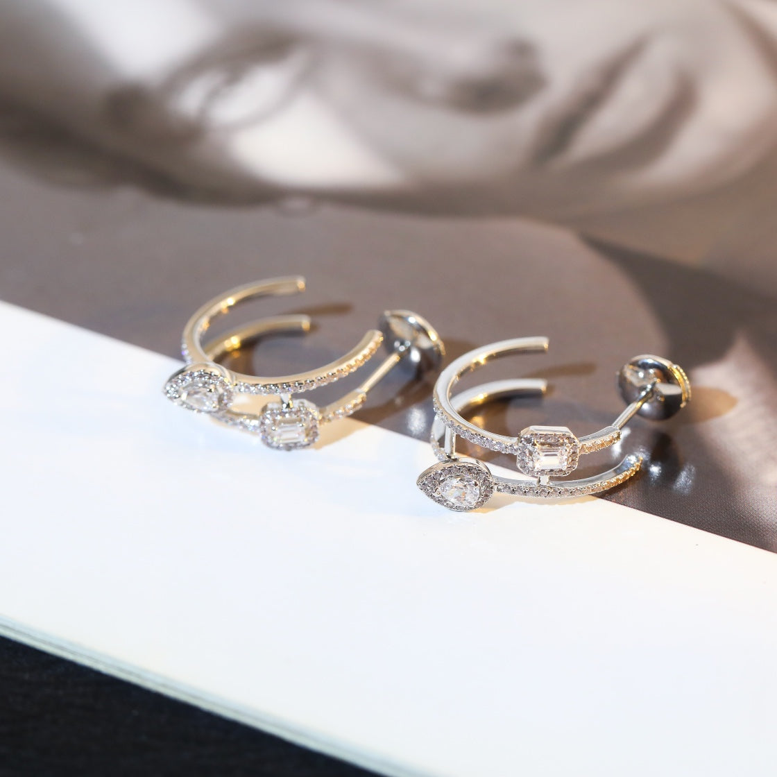 [Solara jewelry]CREOLEN MY TWIN 2 REIHEN SILBER DIAMANT OHRRINGE