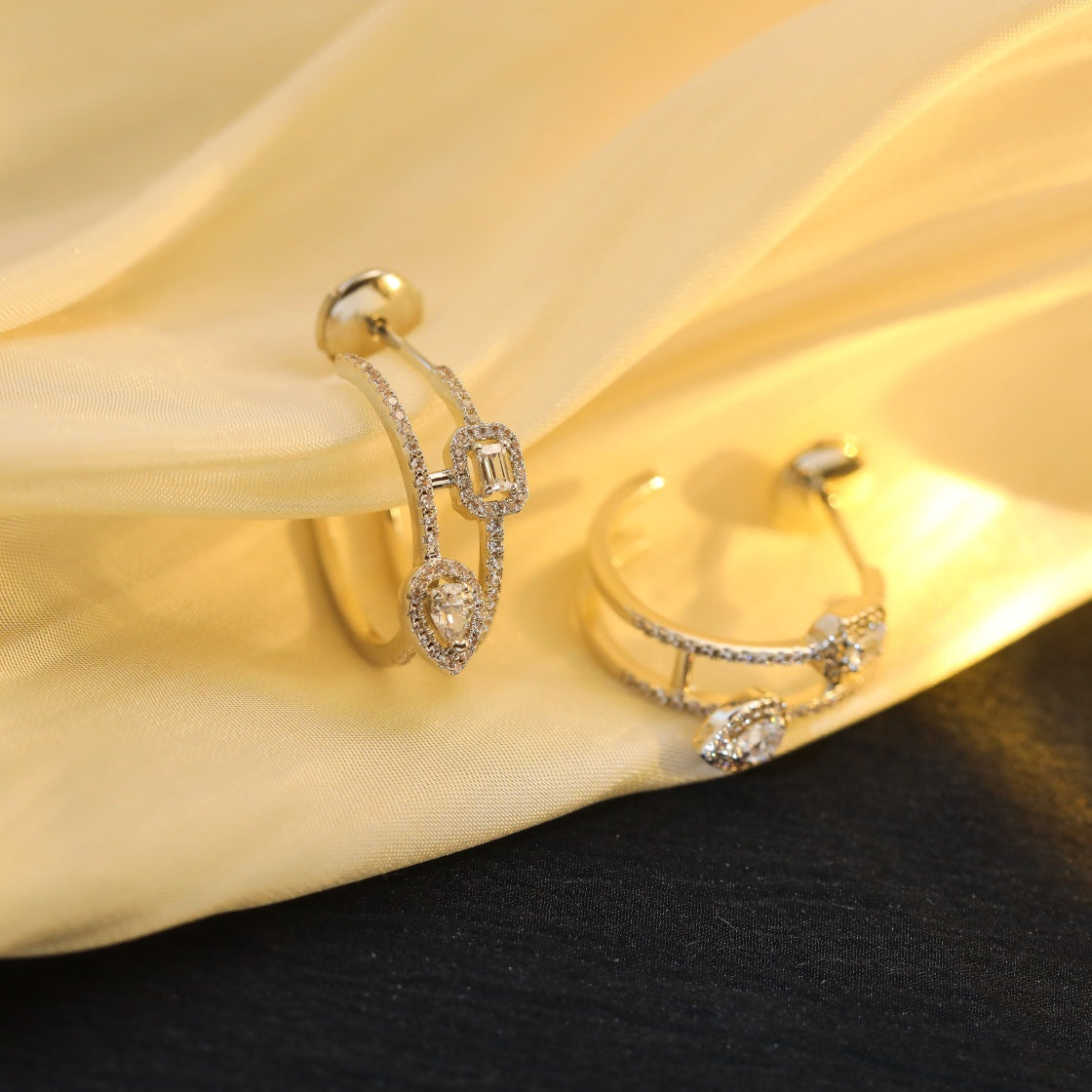[Solara jewelry]CREOLEN MY TWIN 2 REIHEN SILBER DIAMANT OHRRINGE