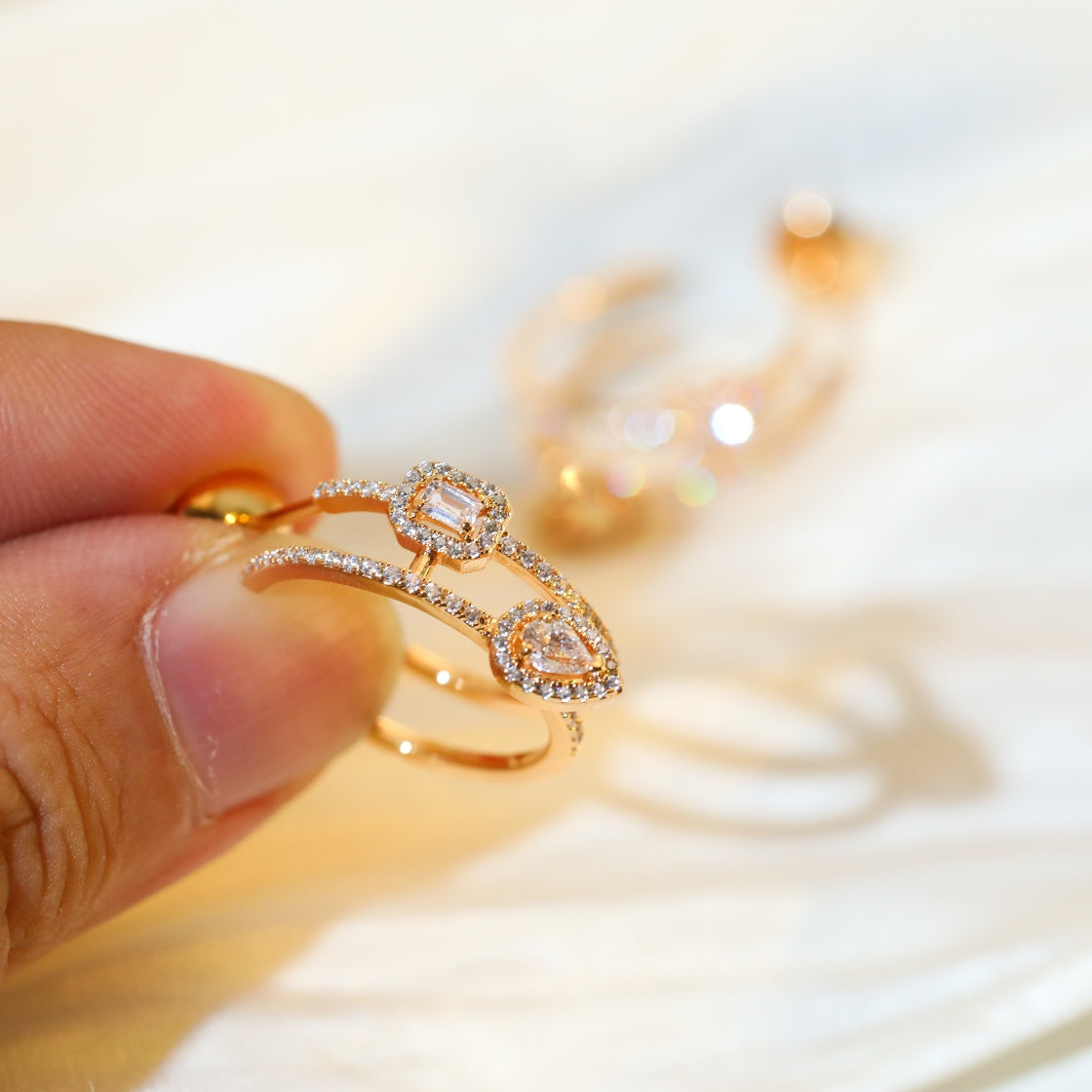 [Solara jewelry]CREOLEN MY TWIN 2 REIHEN SILBER DIAMANT OHRRINGE