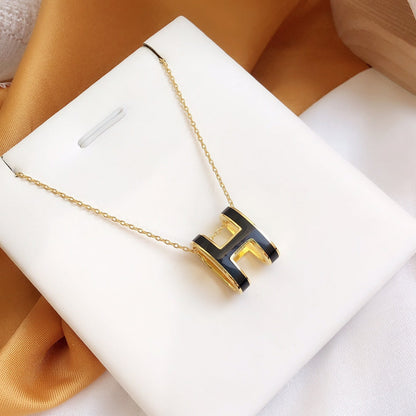 [Solara Jewelry ]HM CLIC ブラックエナメル ゴールドネックレス