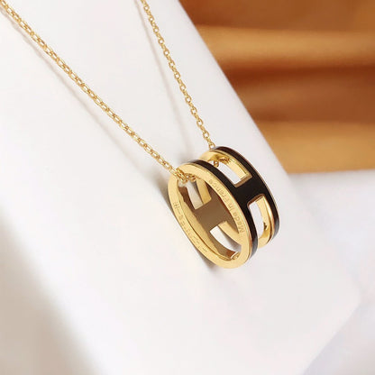 [Solara Jewelry ]HM CLIC ブラックエナメル ゴールドネックレス