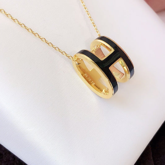 [Solara Jewelry ]HM CLIC ブラックエナメル ゴールドネックレス