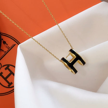 [Solara Jewelry ]HM CLIC ブラックエナメル ゴールドネックレス