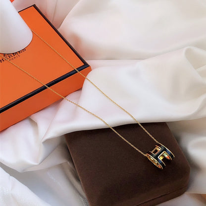 [Solara Jewelry ]HM CLIC ブラックエナメル ゴールドネックレス