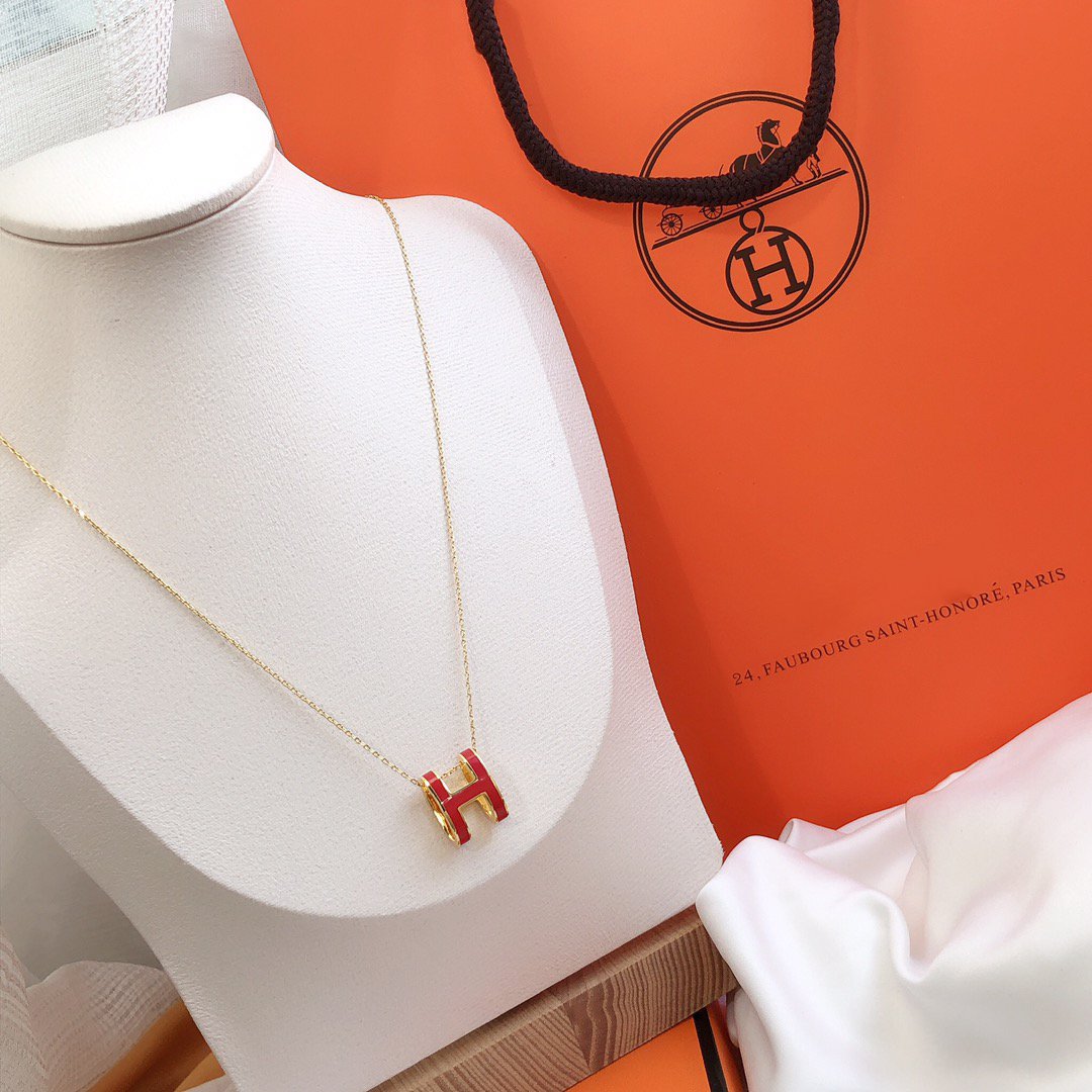 [Solara Jewelry ]HM CLIC RED ENAMEL GOLD NECKLACE