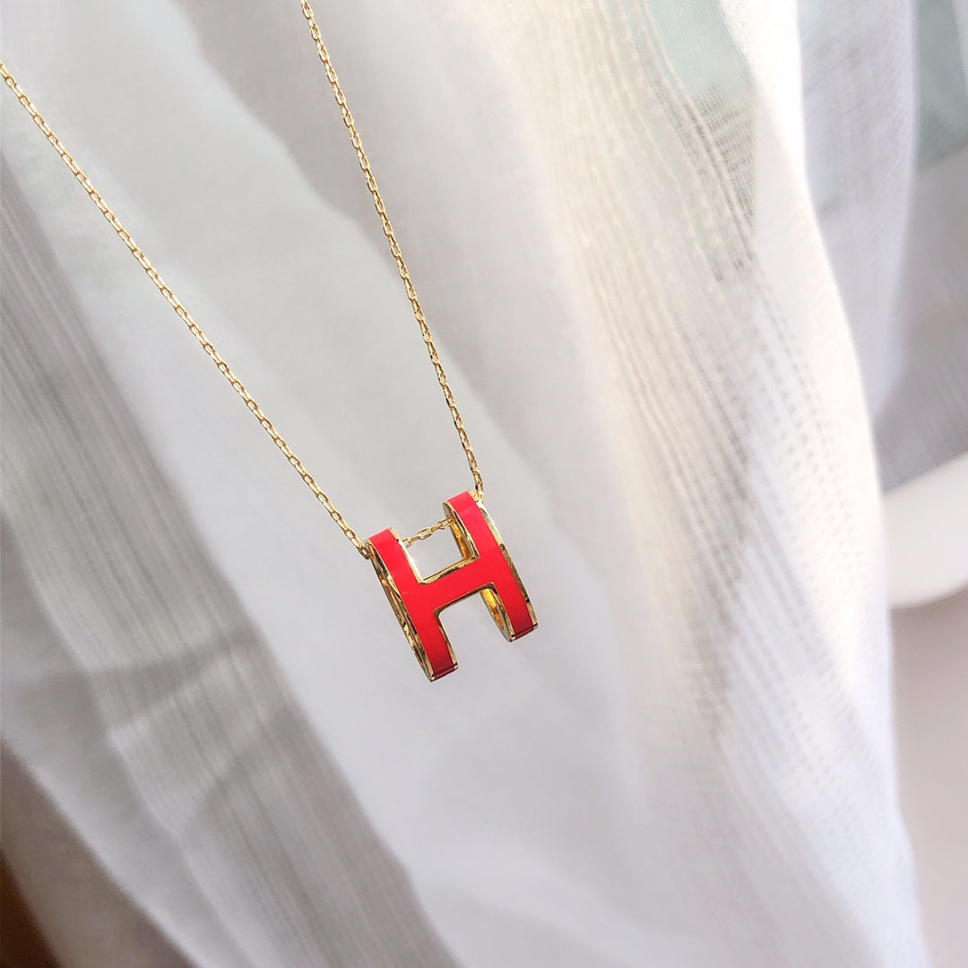 [Solara Jewelry ]HM CLIC RED ENAMEL GOLD NECKLACE