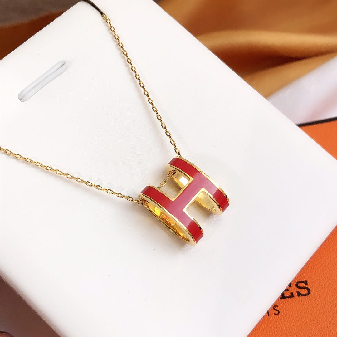 [Solara Jewelry ]HM CLIC RED ENAMEL GOLD NECKLACE