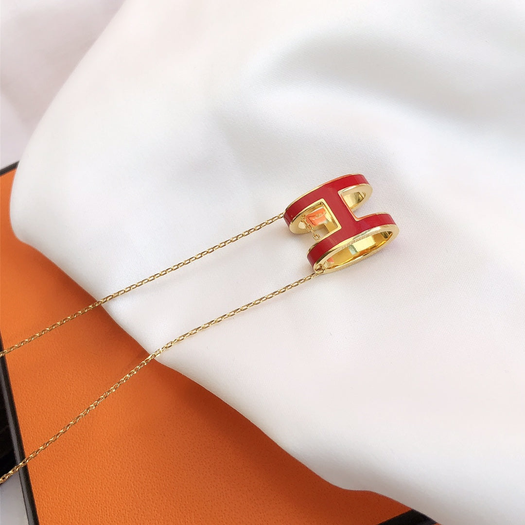 [Solara Jewelry ]HM CLIC ROT EMAILLE GOLDHALSKETTE