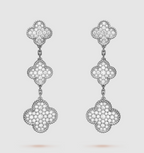 [Solara Jewelry ]CLOVER 3 MOTIF DIAMOND SILVER DROP EARRINGS