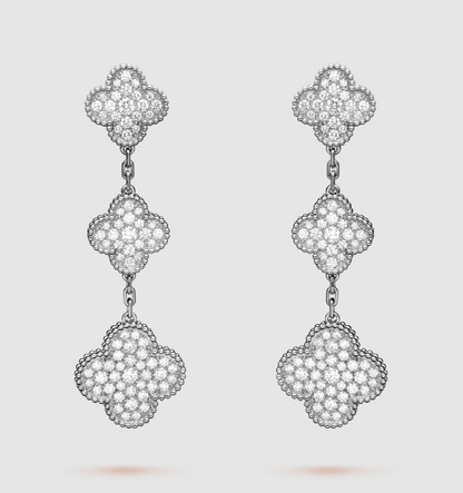 [Solara Jewelry ]CLOVER 3 MOTIF DIAMOND SILVER DROP EARRINGS