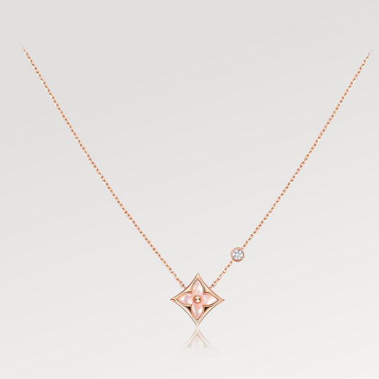 [Solara Jewelry ]スター ピンクMOP 1Pダイヤ ピンクゴールドネックレス