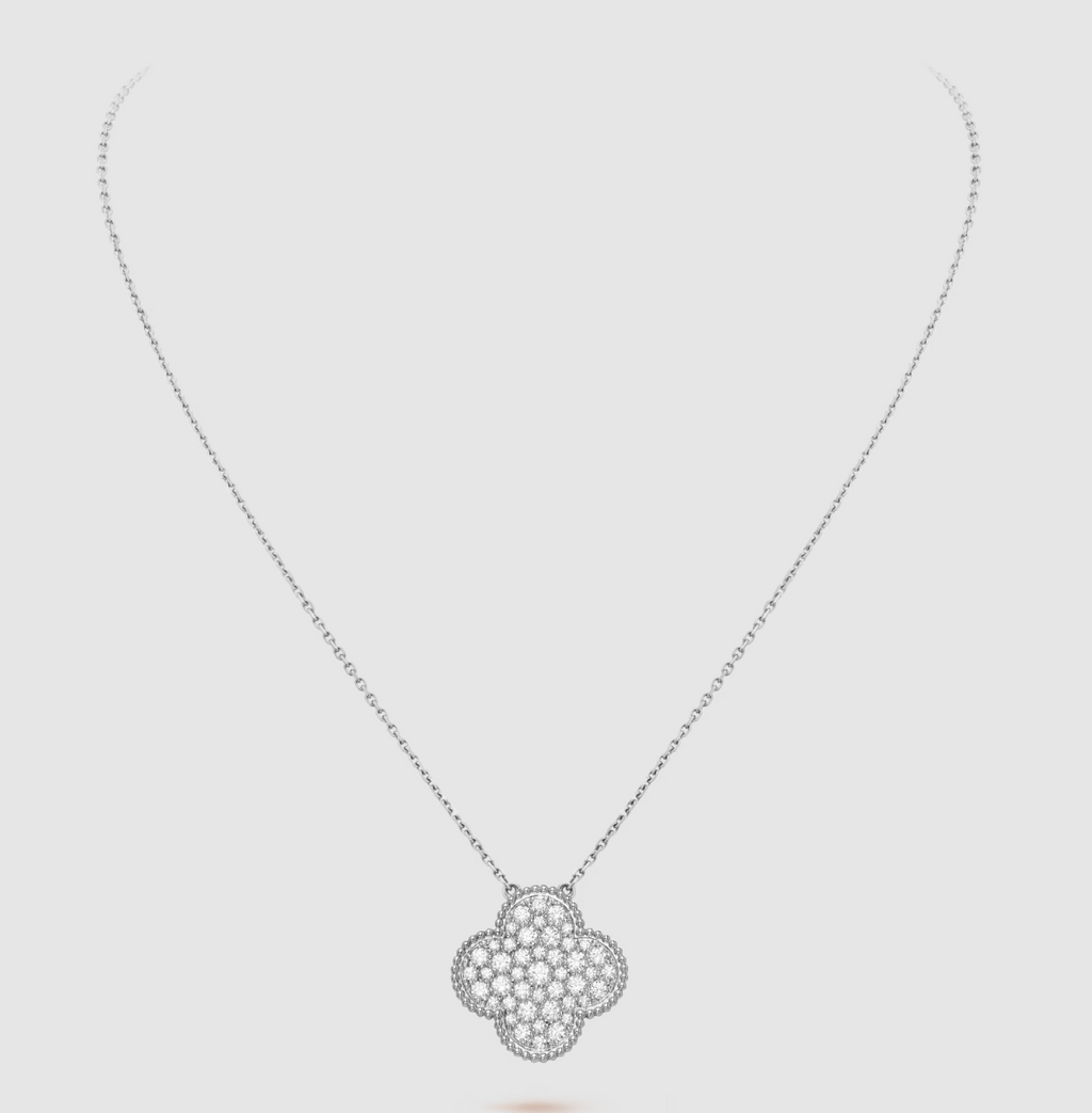 [Solara Jewelry] クローバー 25mm ラージペンダント ダイヤモンドパヴェ シルバーネックレス