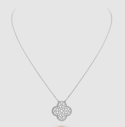 [Solara Jewelry] クローバー 25mm ラージペンダント ダイヤモンドパヴェ シルバーネックレス