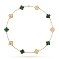 [Solara Jewelry ]クローバー 10モチーフ マラカイト ダイヤモンド ネックレス
