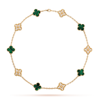 [Solara Jewelry ]クローバー 10モチーフ マラカイト ダイヤモンド ネックレス