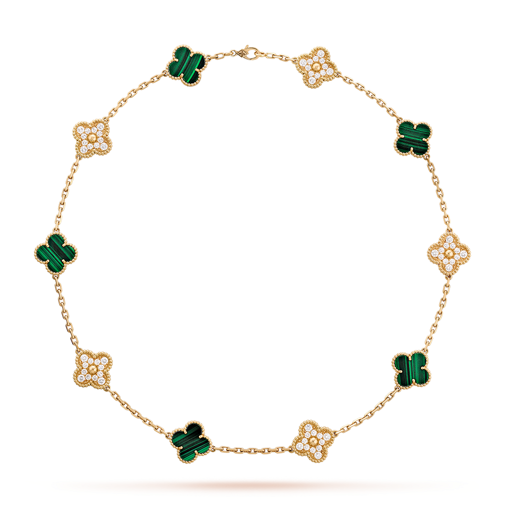 [Solara Jewelry ]クローバー 10モチーフ マラカイト ダイヤモンド ネックレス