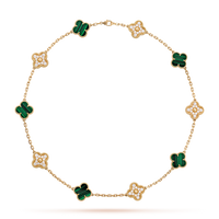 [Solara Jewelry ]CLOVER 10 MOTIFS MALACHITE DIAMOND NECKLACE