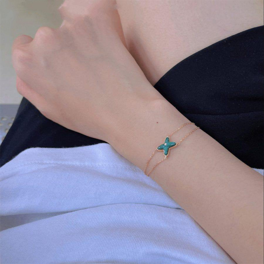 [Solara Jewelry ]JEUX ブレスレット マラカイト ピンクゴールド 1ダイヤモンド