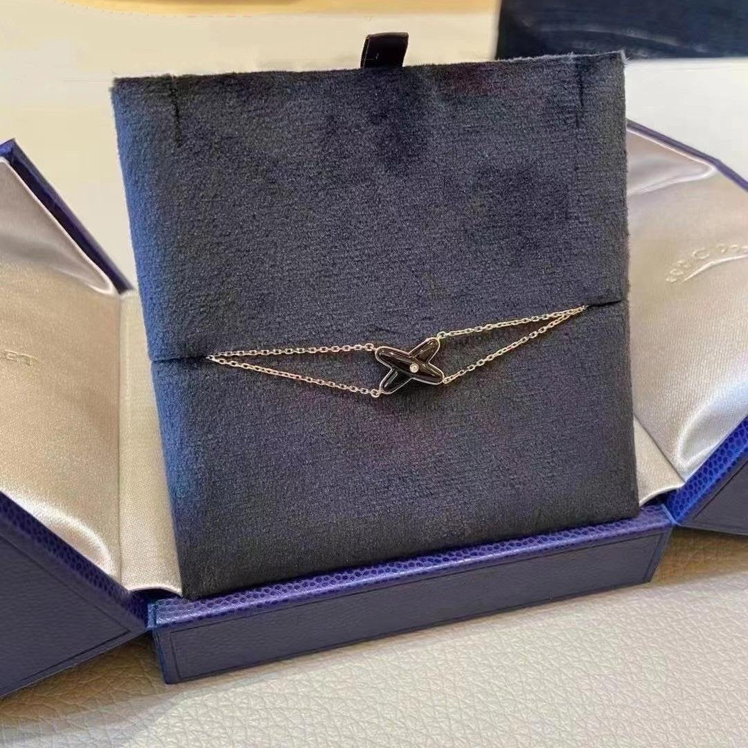 [Solara Jewelry ]JEUX ブレスレット オニキス ピンクゴールド 1ダイヤモンド