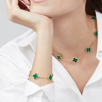 [Solara Jewelry ]CLOVER 10 MOTIFS MALACHITE NECKLACE