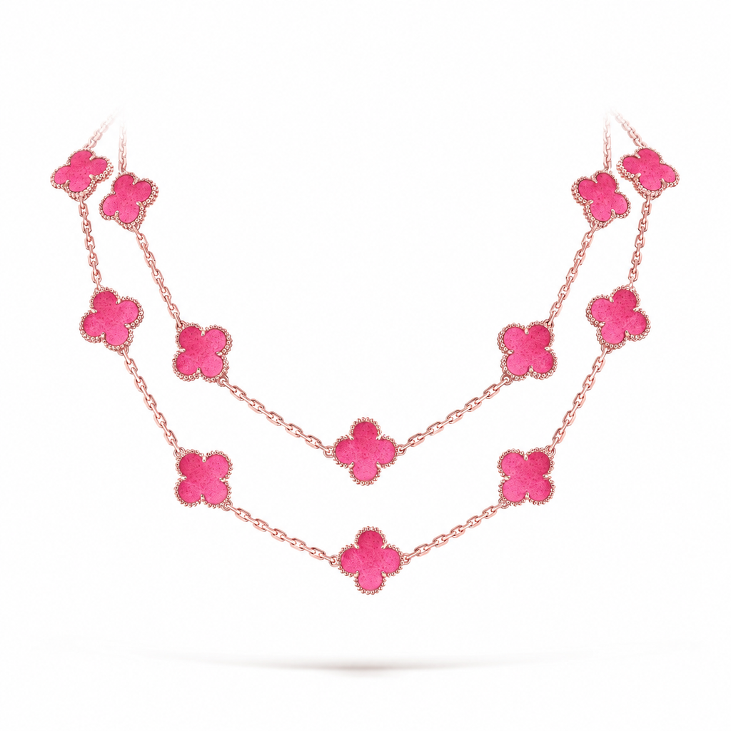[Solara jewelry] NEW CLOVER 20 MOTIFS PINK ENAMEL NECKLACE