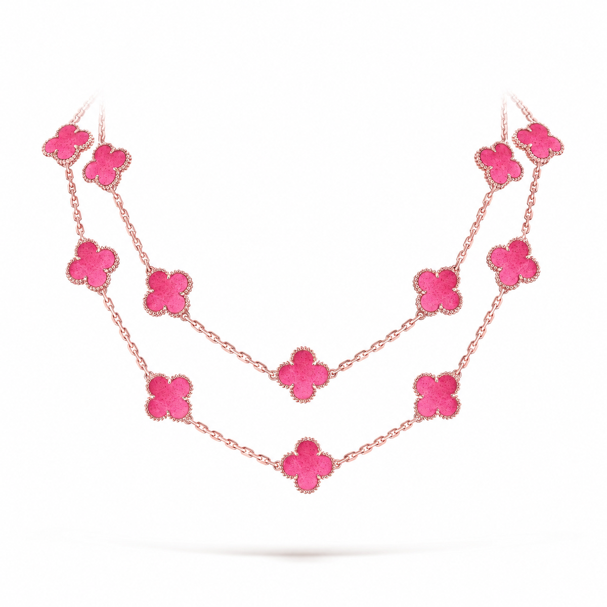 [Solara jewelry] NEW CLOVER 20 MOTIFS PINK ENAMEL NECKLACE