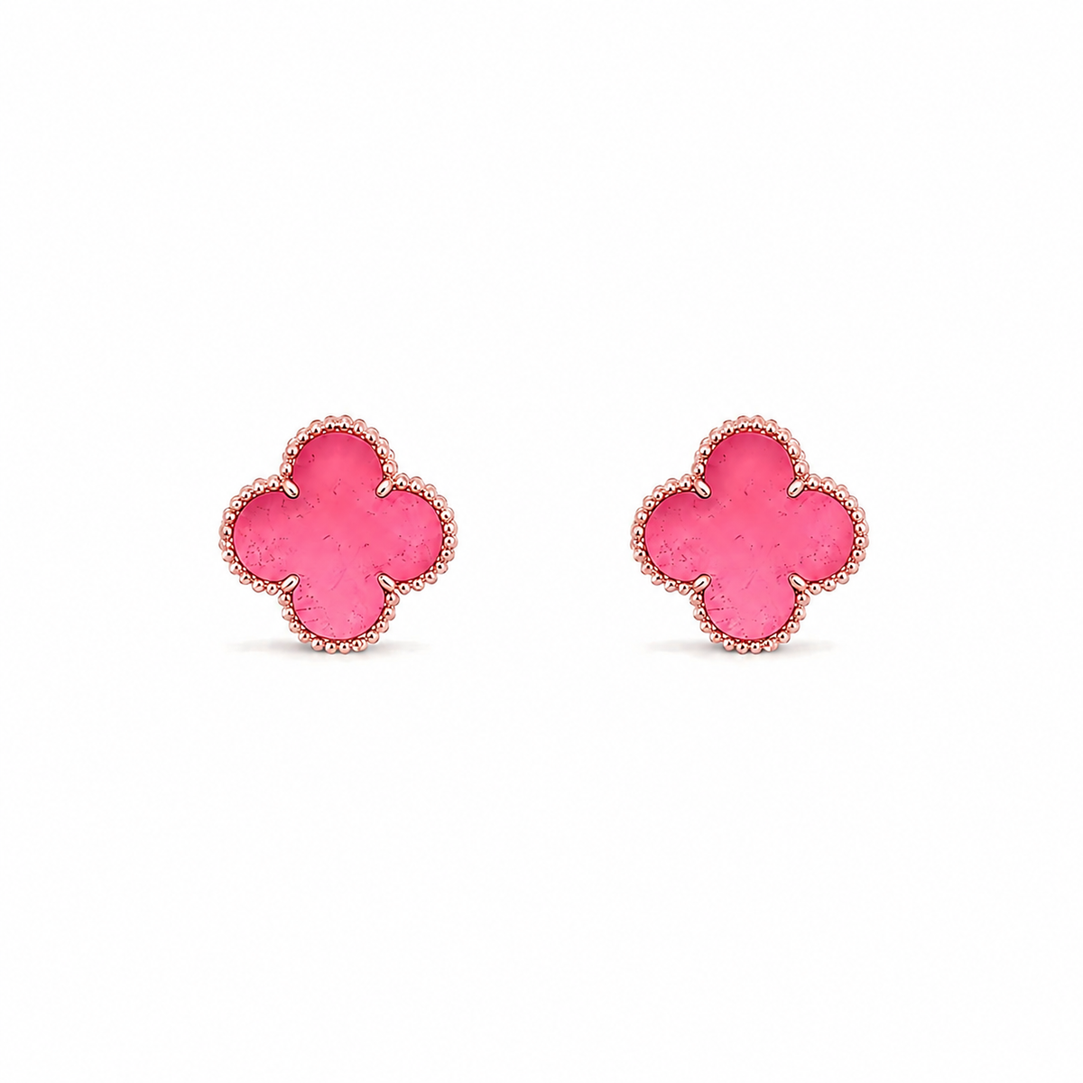 [Solara jewelry]NEW CLOVER 15MM PINK ENAMEL STUD EARRINGS
