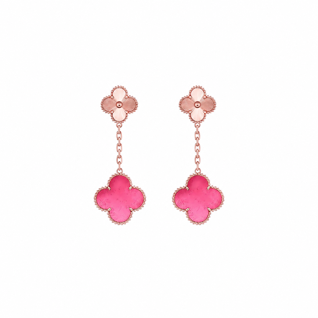 [Solara jewelry]NEW CLOVER 2 MOTIF PINK ENAMEL EARRINGS