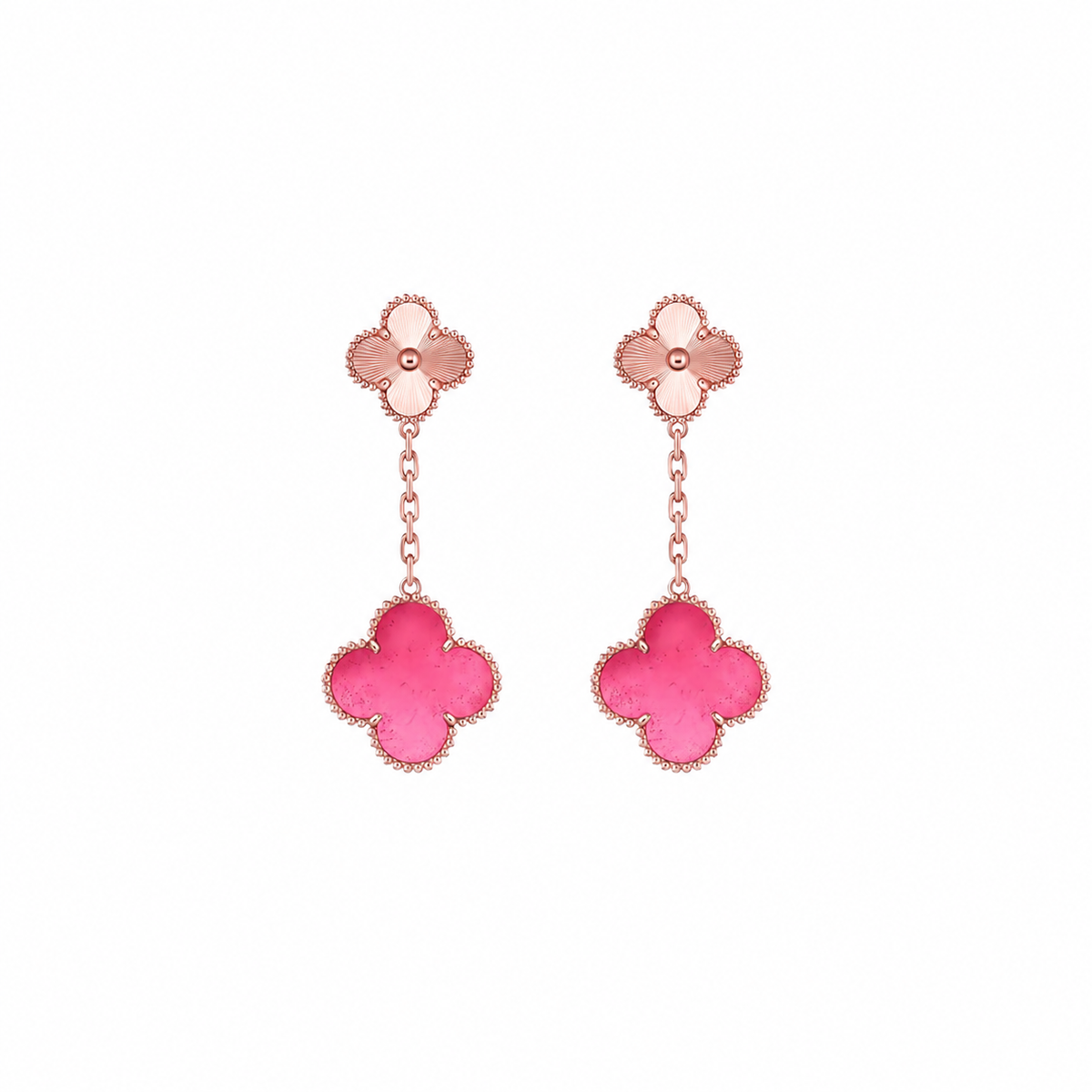 [Solara jewelry]NEW CLOVER 2 MOTIF PINK ENAMEL EARRINGS