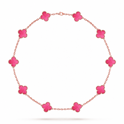 [Solara jewelry]NEW CLOVER 10 MOTIFS PINK ENAMEL NECKLACE