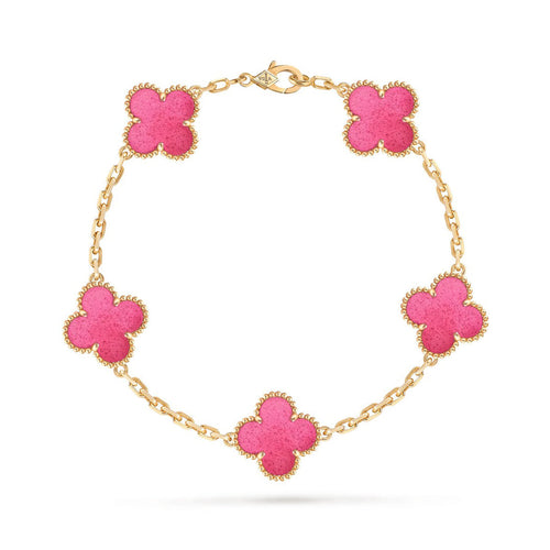 [Solara jewelry]NEW CLOVER 5 MOTIFS PINK ENAMEL BRACELET