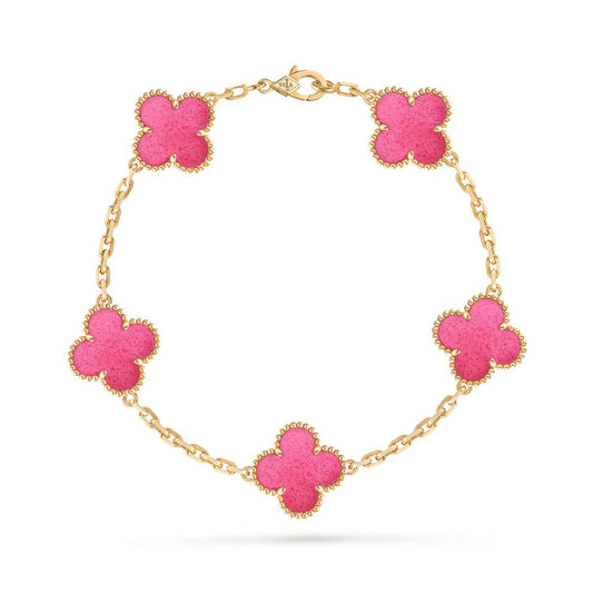 [Solara jewelry]NEW CLOVER 5 MOTIFS PINK ENAMEL BRACELET