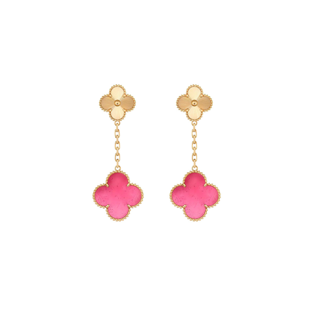 [Solara jewelry]NEW CLOVER 2 MOTIF PINK ENAMEL EARRINGS