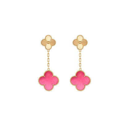 [Solara jewelry]NEW CLOVER 2 MOTIF PINK ENAMEL EARRINGS