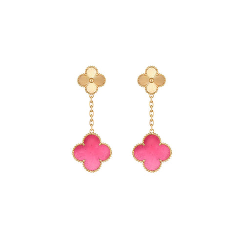 [Solara jewelry]NEW CLOVER 2 MOTIF PINK ENAMEL EARRINGS
