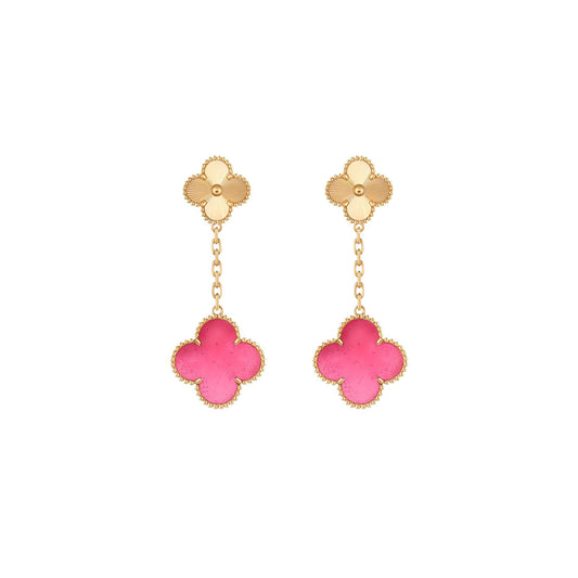 [Solara jewelry]NEW CLOVER 2 MOTIF PINK ENAMEL EARRINGS