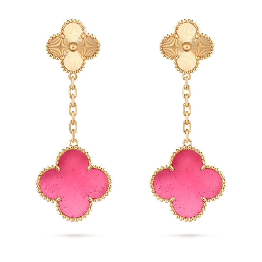 [Solara jewelry]NEW CLOVER 2 MOTIF PINK ENAMEL EARRINGS