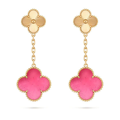 [Solara jewelry]NEW CLOVER 2 MOTIF PINK ENAMEL EARRINGS