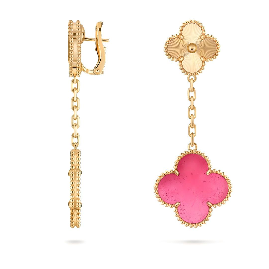 [Solara jewelry]NEW CLOVER 2 MOTIF PINK ENAMEL EARRINGS