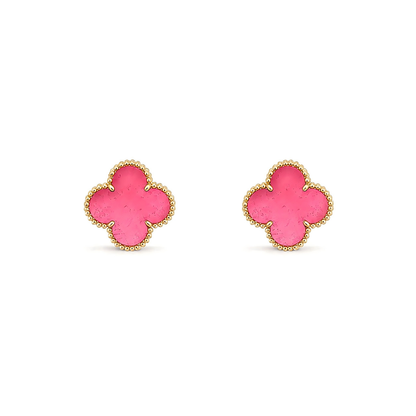 [Solara jewelry]NEW CLOVER 15MM PINK ENAMEL STUD EARRINGS