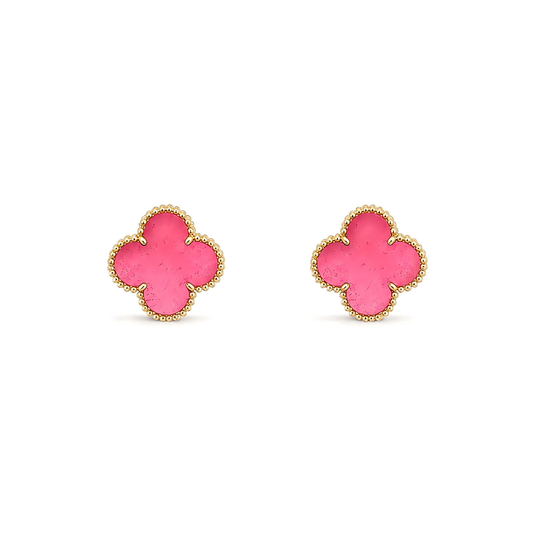 [Solara jewelry]NEW CLOVER 15MM PINK ENAMEL STUD EARRINGS