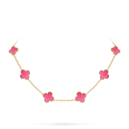 [Solara jewelry]NEW CLOVER 10 MOTIFS PINK ENAMEL NECKLACE