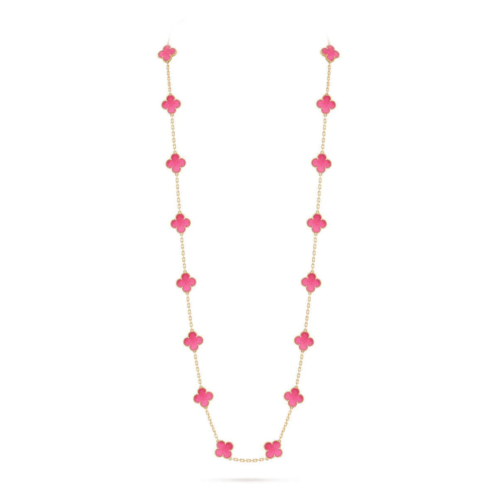 [Solara jewelry] NEW CLOVER 20 MOTIFS PINK ENAMEL NECKLACE